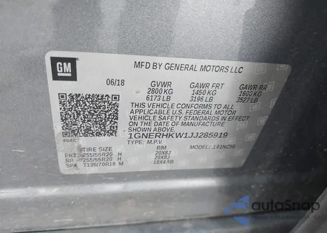 2018 Chevrolet Traverse 3Lt z USA, uszkodzony, nr VIN 1GNERHKW1JJ285919